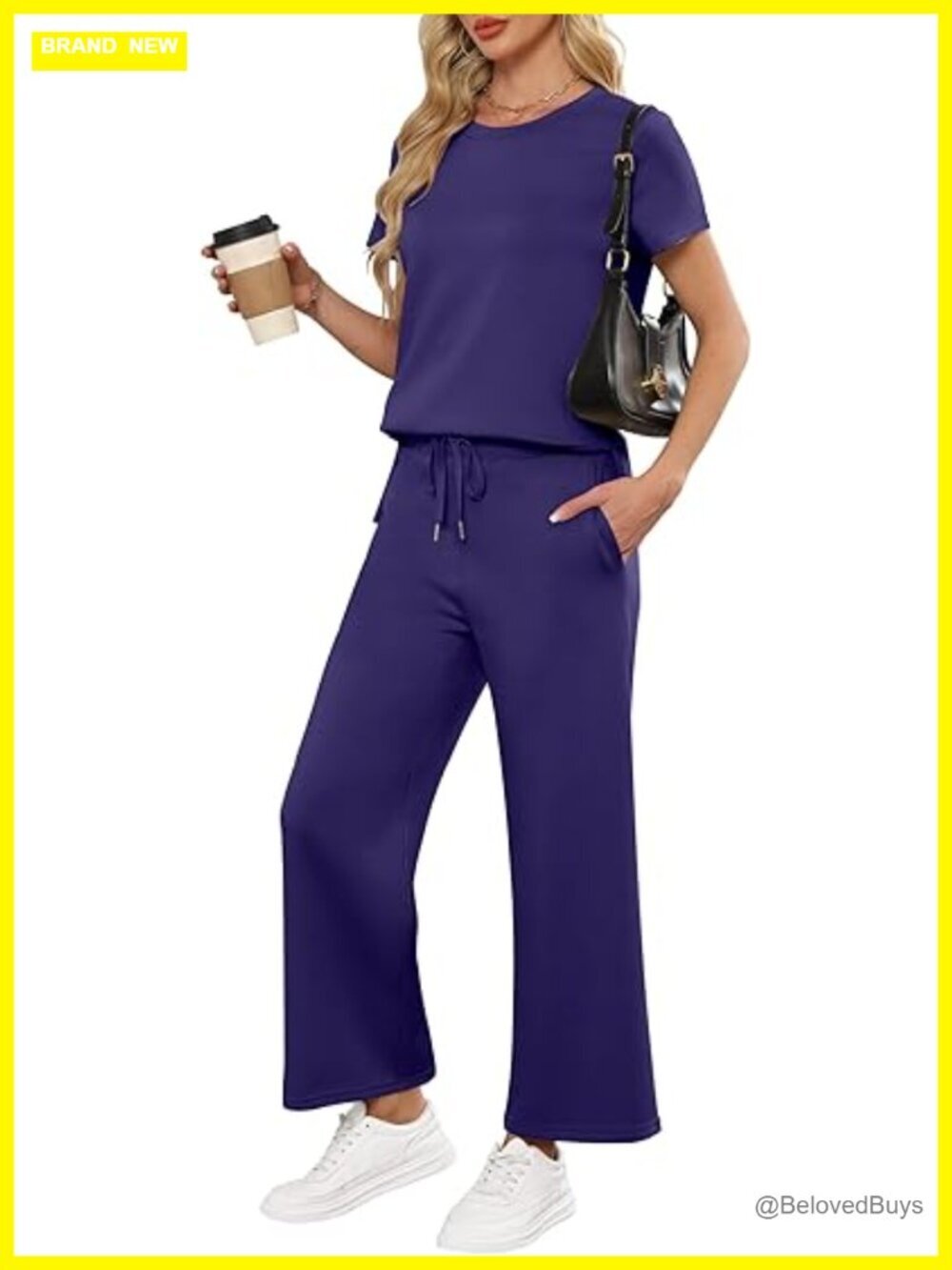2 Piece Lounge Set Short Sleeve Wide Leg Casual Matching Tracksuit